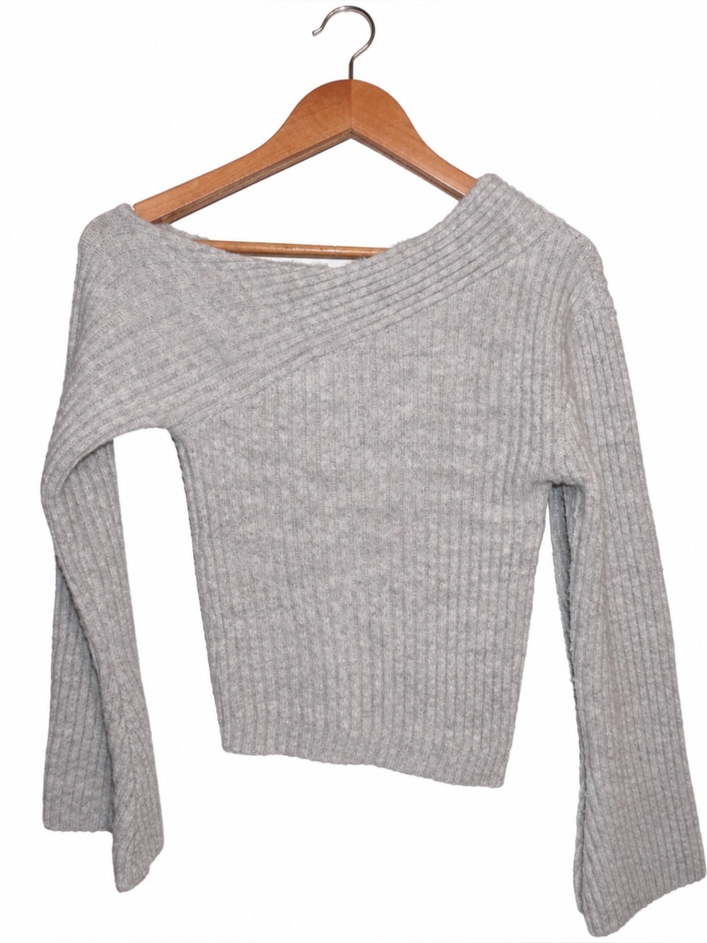 Princess Polly Grey Off Shoulder Ribbed Knit Sweater | S/M NWOT